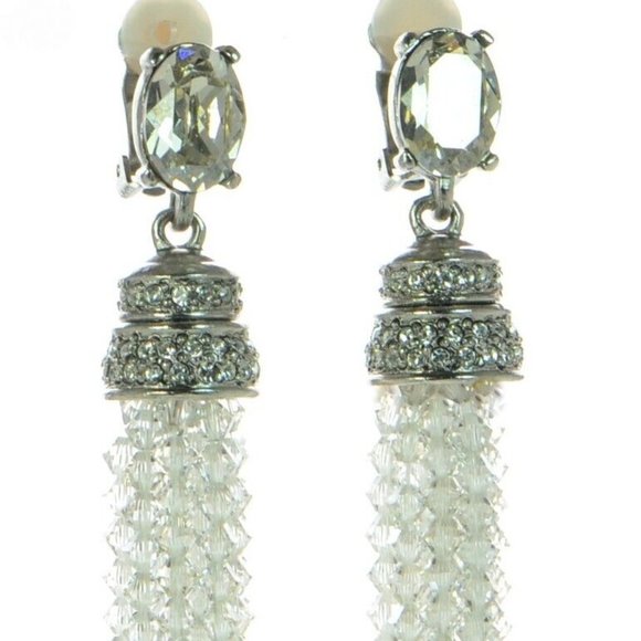 Oscar de la Renta Crystal Tassel Drop Clip Earrings - Picture 3 of 11